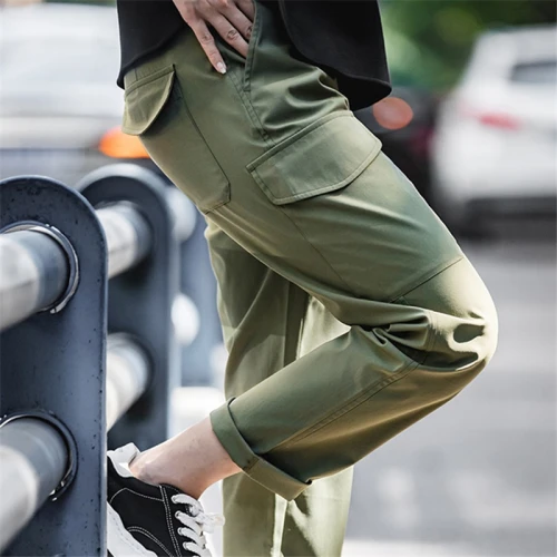 Custom Women's Poly-cotton Pants Multi-pocket Cargo Pants Plain Color Capri Track pants