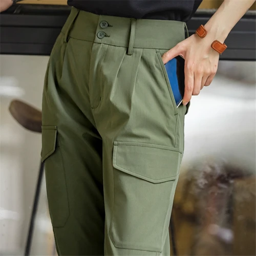 Custom Women's Poly-cotton Pants Multi-pocket Cargo Pants Plain Color Capri Track pants