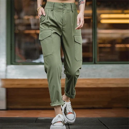 Custom Women's Poly-cotton Pants Multi-pocket Cargo Pants Plain Color Capri Track pants