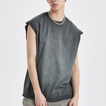 Wholesale High Street Wash T shirts| 100% Cotton Hip Pop Tank Top In Stock| Mens Casual Gradiant Sports T shirts On Sale