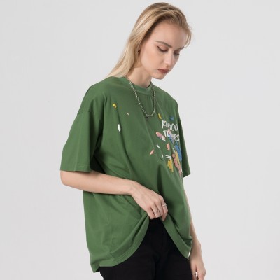 Custom Women's Washed T-shirts| Custom Puff Printing 100% Cotton T-shirts| Wholesale Dance Sport T- shirts