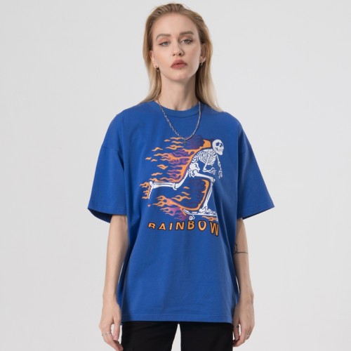 Custom Blue Printing T-shirts| Custom Loose Fit T-shirts| Wholesale Hip-pop Casual T-shirts