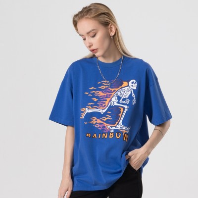 Custom Blue Printing T-shirts| Custom Loose Fit T-shirts| Wholesale Hip-pop Casual T-shirts