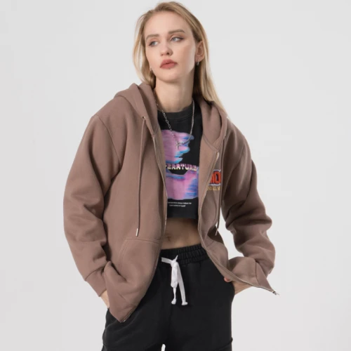 Women's High Street Hooded Jacket Manufacturer| Custom 100% Cotton Winter Jacket | Wholesale Women's Embroidery Zipper Up Jacket
