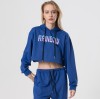 Blue Cropped Printed Hooded