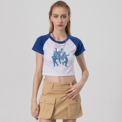 Custom Contrast Color Crop T-Shirts| Custom Women's Printing Crop T-shirts| Wholesale Hip-pop Dance Crop T-Shirts