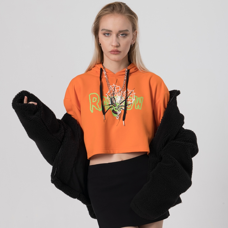 Custom Women s High Street Crop Hoodie Women s Drawstring High Street Hoodei Factory 100 Cotton Offset Print Hoodie Manufacturer Custom Women s Hoodies Rainbow Touches Custom Streetwear Manufacturer