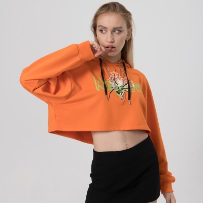 Custom Women's High Street Crop Hoodie | Women's Drawstring High Street Hoodei Factory | 100% Cotton Offset Print Hoodie Manufacturer