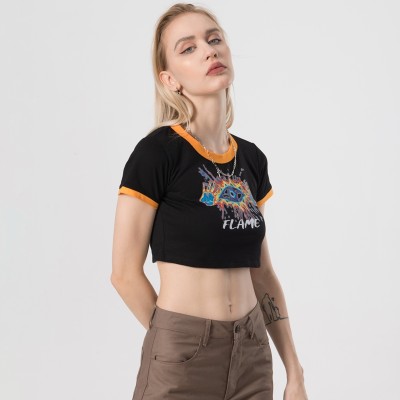 Custom Women's Crop T-shirts| Custom 100% Cotton Crop T-shirts| Wholesale Printing High Street Crop T-shirts