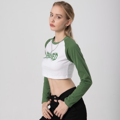 Custom Women's Long Sleeve Crop T-shirts| Custom Printing Crop T-shirts| Wholesale High Street Crop T-shirts