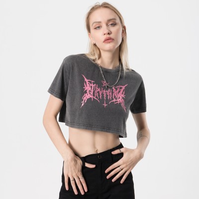 Acid Wash Graphic T shirt Women | Crop Top | Vintage | Custom Streetwear Vendors