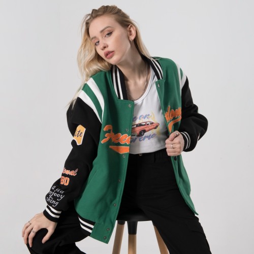 Custom Women's 2022 Popular Green Varsity Jacket|Hot Fashion Style Jacket For Women|Autumn/Winter Must-have Jackets