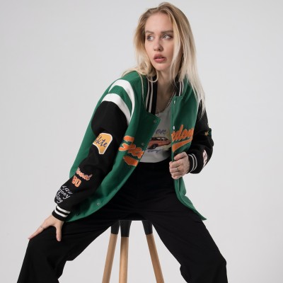 Custom Women's 2022 Popular Green Varsity Jacket|Hot Fashion Style Jacket For Women|Autumn/Winter Must-have Jackets