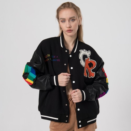 Custom Women's Big Colorful Chenille Patches Varsity Jacket|Hot Fashion Style Jacket For Women|Autumn/Winter Must-have Jackets