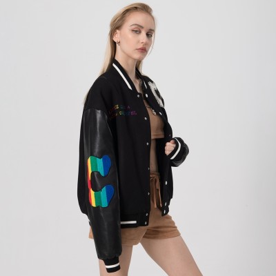 Custom Women's Big Colorful Chenille Patches Varsity Jacket|Hot Fashion Style Jacket For Women|Autumn/Winter Must-have Jackets