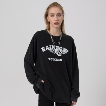 Custom Women's Long Sleeve T-shirt|Custom Logo Acid Wash LS T-shirt|2022 Hot Trend LS T-shirt For Women
