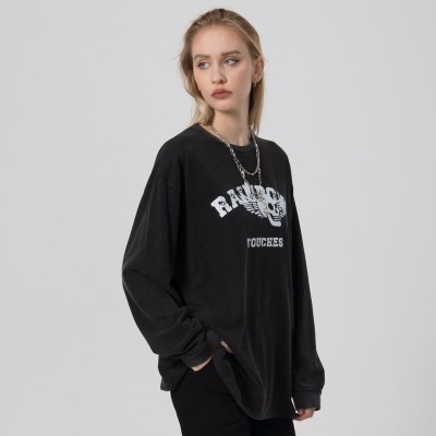 Custom Women's Long Sleeve T-shirt|Custom Logo Acid Wash LS T-shirt|2022 Hot Trend LS T-shirt For Women