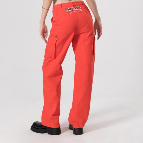 Custom Women's Cargo Pants|Fashion Zippered Pocket Design Pants|2022 Popular Orange Color Cargo Pants|Leg Custom logo Print Pants