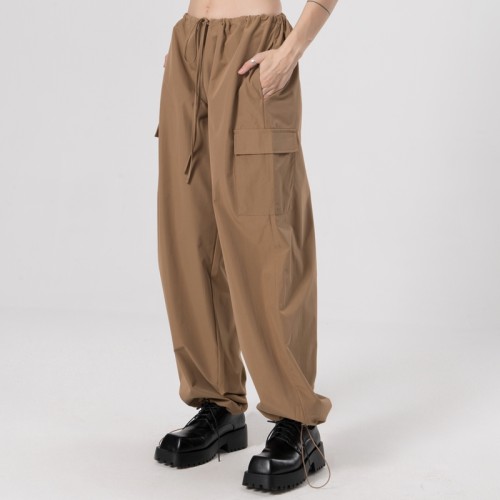 Custom Women's Nylon Pure Color Pants|Side Pocket Design Pants|Simple Fashion Loose fit Pants For Women