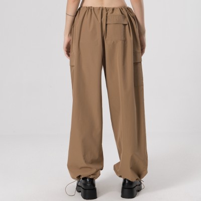 Custom Women's Nylon Pure Color Pants|Side Pocket Design Pants|Simple Fashion Loose fit Pants For Women