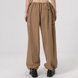 Custom Women's Nylon Pure Color Pants|Side Pocket Design Pants|Simple Fashion Loose fit Pants For Women
