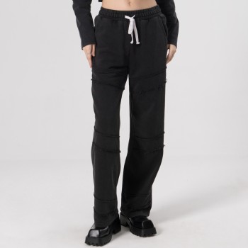 Custom Women's High Street Baggy Pants|Acid Wash Retro Vintage Style Pants|Drawstring Waistband Pants|Rough Selvedge Design Pants