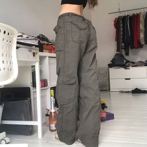 Custom Women's Retro Street Cargo Pants| Custom Multi-pocket Casual Cargo Pants| Wholesale Straight Wide Leg Cargo Pants