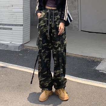 Custom Camouflage Drawstring Cargo Pants| Custom Autumn Fashion Cargo Pants| Wholesale Retro Cargo Pants