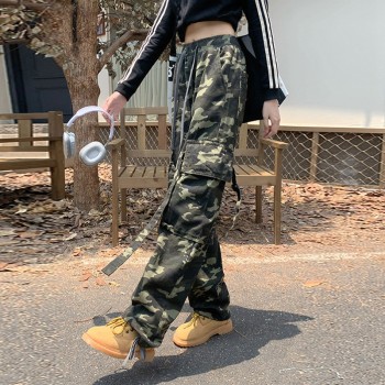Custom Camouflage Drawstring Cargo Pants| Custom Autumn Fashion Cargo Pants| Wholesale Retro Cargo Pants