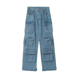 Men's High Street Cargo Pants Manufacturer| 3D Pockets With Zipper Waist Pants For Men| Men's Wide Leg Cargo Pants