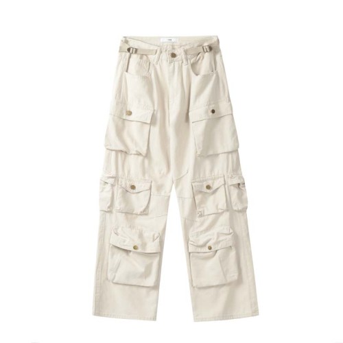 Men's High Street Cargo Pants Manufacturer| 3D Pockets With Zipper Waist Pants For Men| Men's Wide Leg Cargo Pants