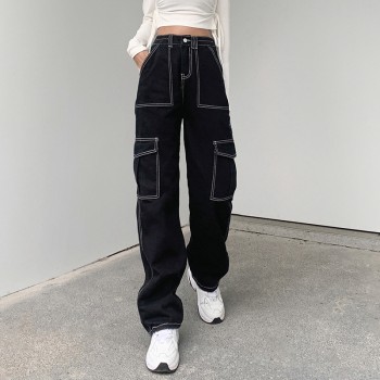 Custom Women's Retro Jeans| Custom Washed Casual Sport Jeans| Wholesale High Street Jeans