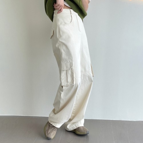 Custom Women's Washed Casual Trousers| Custom Big Pocket Trousers| Wholesale Pule Color Trousers