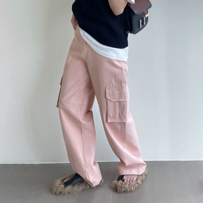 Custom Women's Washed Casual Trousers| Custom Big Pocket Trousers| Wholesale Pule Color Trousers