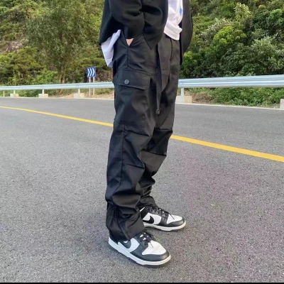 Custom Men High Street Pants Four Seasons Personality| Leg Zipper Casual Pants | Micro Spring Straight Tube Cargo Pant