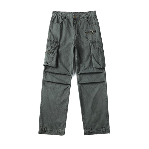Custom Men Multi Pocket Cargo Pants | City Boy Wide Leg Pants  |  Street Heavy Duty Water Wash Pants