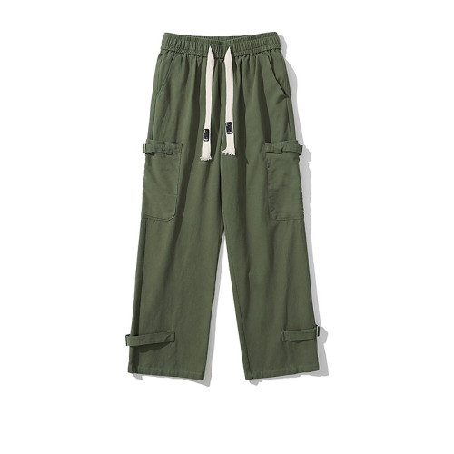 Wholesale Men's High Street Cargo Pants|Multi-pocket and Elastic Waist Cargo Pants| Wholesale Straight Wide Leg Cargo Pants