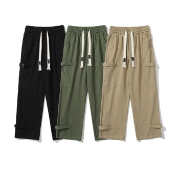 Wholesale Men's High Street Cargo Pants|Multi-pocket and Elastic Waist Cargo Pants| Wholesale Straight Wide Leg Cargo Pants