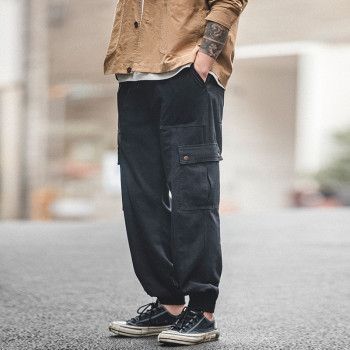 Custom Men Black Bunched Pants | Autumn Winter Nine Points Shrink Mouth Pants | Leisure Trendy Cargo Pant