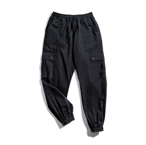 Custom Men Black Bunched Pants | Autumn Winter Nine Points Shrink Mouth Pants | Leisure Trendy Cargo Pant
