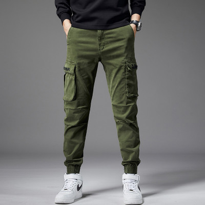 Wholesale Men's High Street Cargo Pants|Multi-pocket Ankle-tied Pants in Stock| Wholesale Straight Wide Leg Cargo Pants