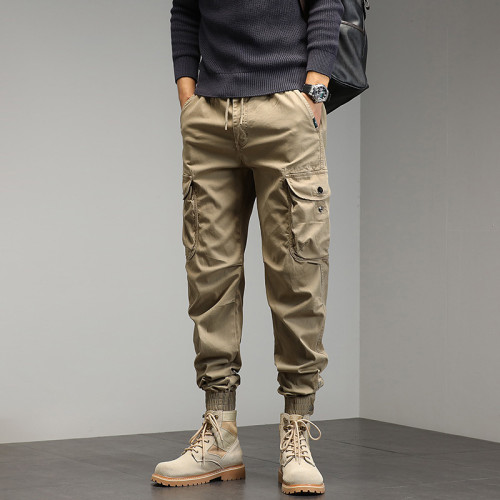 Wholesale Men's Cargo Pants|Elastic Waist And Ankle-tied Cargo Pants in Stock| Wholesale Straight Leg Cargo Pants