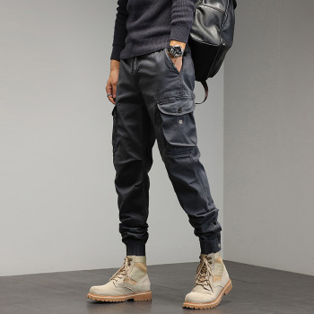 Wholesale Men's Cargo Pants|Elastic Waist And Ankle-tied Cargo Pants in Stock| Wholesale Straight Leg Cargo Pants