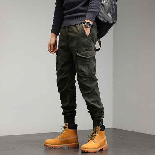 Wholesale Men's Cargo Pants|Elastic Waist And Ankle-tied Cargo Pants in Stock| Wholesale Straight Leg Cargo Pants