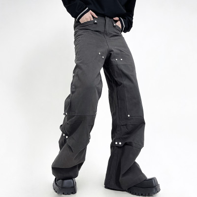 Custom Men's Multi-Pocket Pants | Male Rivet Loose Straight Tube Trousers | Casual Retro Cargo Pants