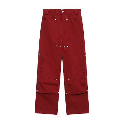 Custom Men's Multi-Pocket Pants | Male Rivet Loose Straight Tube Trousers | Casual Retro Cargo Pants