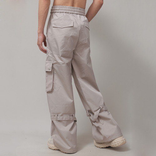 Custom Men's High Arcade Wind Multi-Pocket Pants | Unisex Loose Wide-Leg Trousers | Straight Leg Overalls Cargo Pant