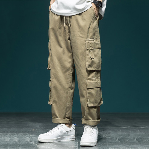 Custom Men's Autumn Winter Loose Large Size Pant | Straight Tube Multi Pockets Wide Leg Trousers | Trendy Casual Cargo Pants