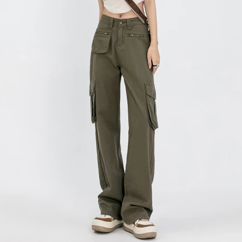 Custom Women's American Retro Cargo Pants|Custom Women's High Street Cargo Pants|Wholesale Wide Leg Cargo Pants