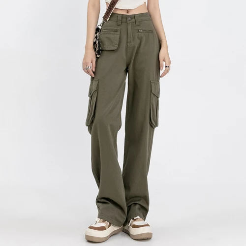 Custom Women's American Retro Cargo Pants|Custom Women's High Street Cargo Pants|Wholesale Wide Leg Cargo Pants